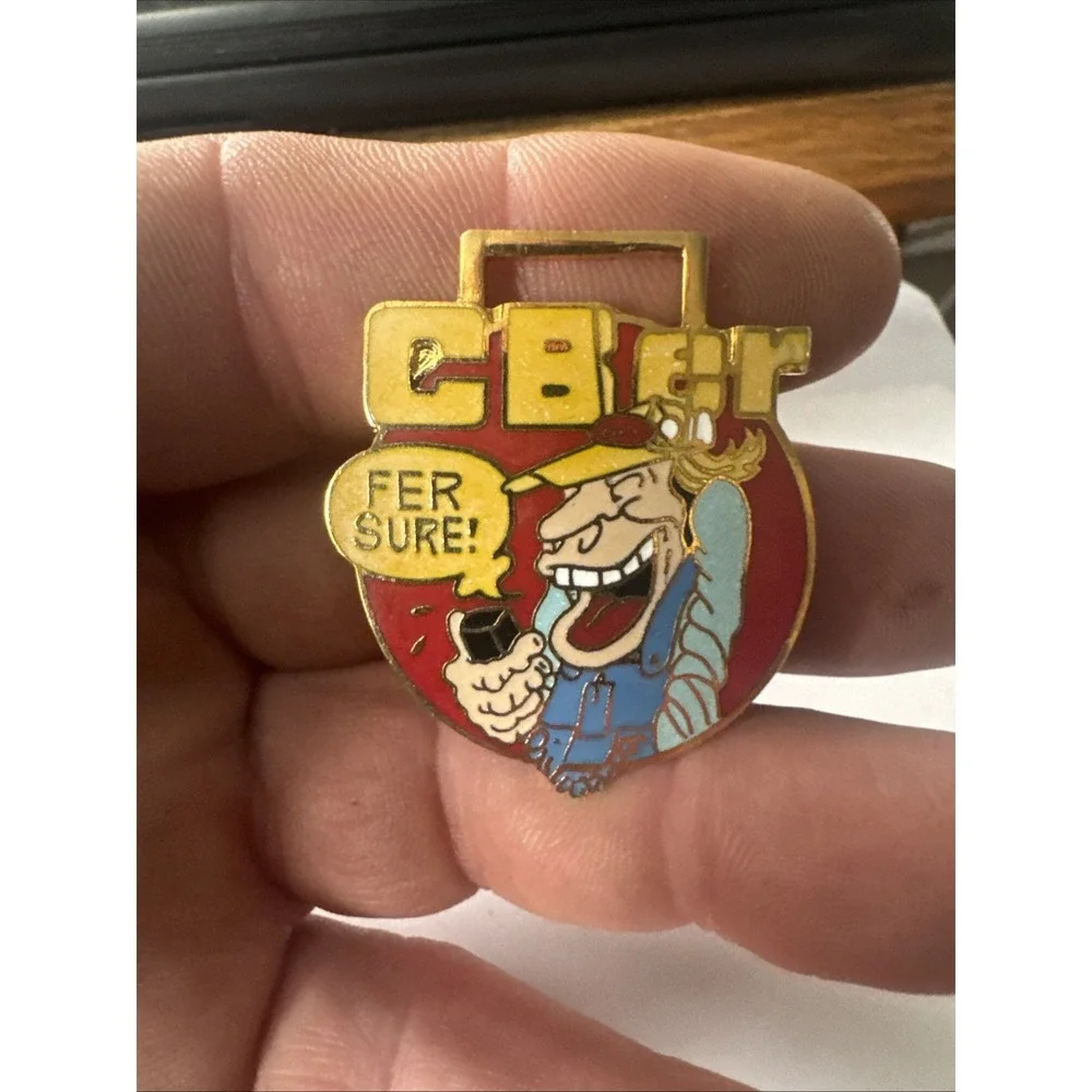Vintage CB Er radio FER SURE Metal Key Chain Ring WATCH Fob Great Graphics Rare